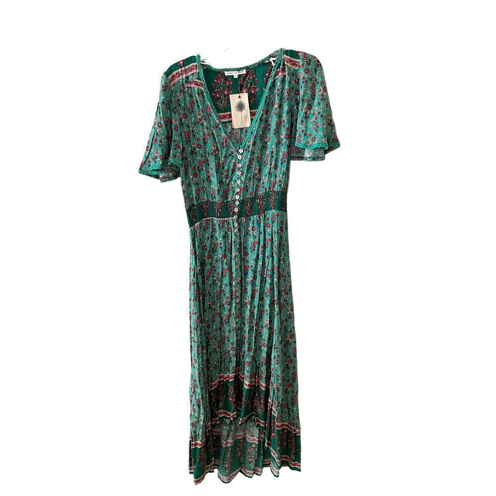 Label of Love Womens Maxi Hi-Low Dress‎ Floral Print V-Neck Green Size 12 NEW